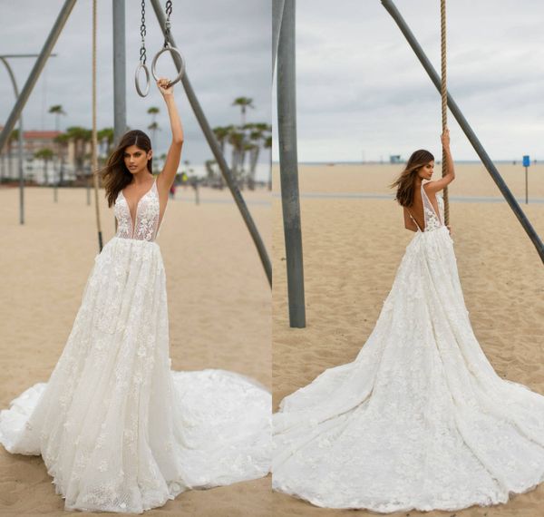 2019 milla nova beach wedding dresses deep v neck lace 3d floral appliqued sweep train bohemian bridal gowns backless wedding dress, White
2019 milla nova beach wedding dresses deep v neck lace 3d floral appliqued sweep train bohemian bridal gowns backless wedding dress, White