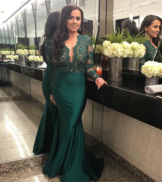 hunter green v neck mermaid satin evening dresses with lace long sleeves prom dress vestidos de fiesta, Black;red
hunter green v neck mermaid satin evening dresses with lace long sleeves prom dress vestidos de fiesta, Black;red