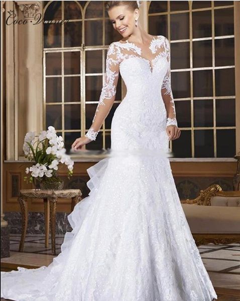 2018 white elegant sheer neck lace mermaid wedding dresses appliques illusion long sleeves fish tail plus size custom made bridal gowns
2018 white elegant sheer neck lace mermaid wedding dresses appliques illusion long sleeves fish tail plus size custom made bridal gowns