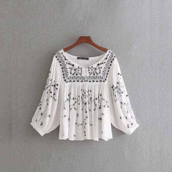 2018 fashion women vintage embroidery loose shirt lantern sleeve blouses v neck smock casual chemise femme blusas s2870, White
2018 fashion women vintage embroidery loose shirt lantern sleeve blouses v neck smock casual chemise femme blusas s2870, White