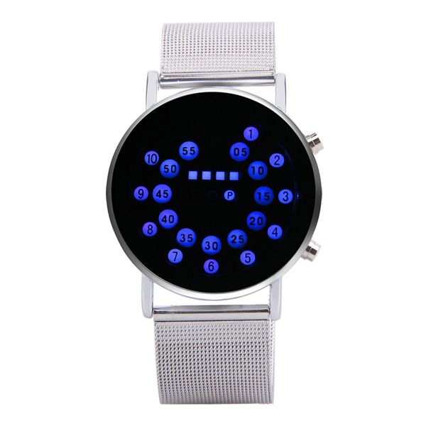 

new fashion binary watch men full steel led watch mens digital touch binary clock relogio masculino reloj binario saat, Slivery;brown