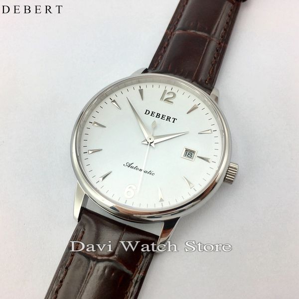 40mm debert sapphire glass white dial stainless steel case band miyota automatic men's watch, Slivery;brown
40mm debert sapphire glass white dial stainless steel case band miyota automatic men's watch, Slivery;brown
