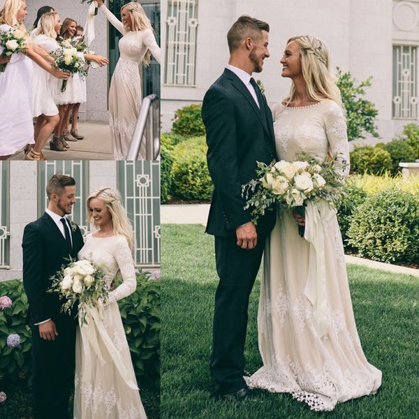 bohemian garden long sleeves a-line wedding dresses modest a line jewel neck appliques chiffon floor length bridal gowns formal, White
bohemian garden long sleeves a-line wedding dresses modest a line jewel neck appliques chiffon floor length bridal gowns formal, White