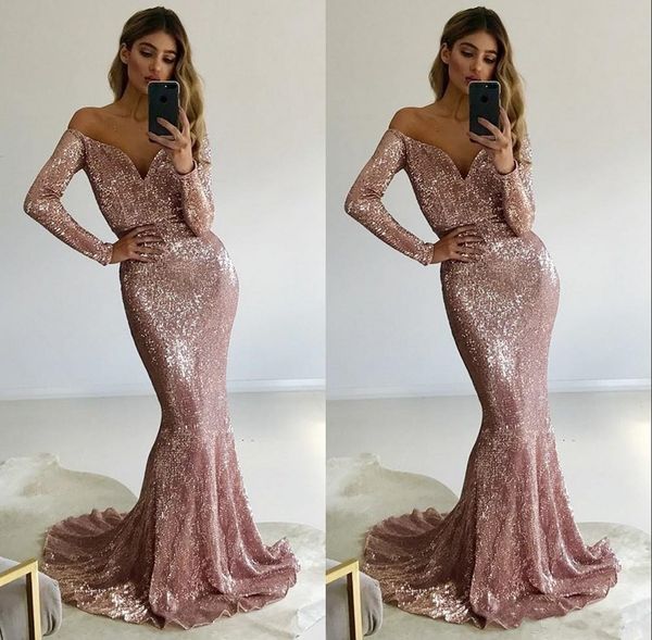 2019 Rose Gold Sequined Sexy Off the Shoulder Mermaid Prom Dress Long Sleeves Zipper Ruffles Train Party Evening Gowns Custom Made, Black
2019 Rose Gold Sequined Sexy Off the Shoulder Mermaid Prom Dress Long Sleeves Zipper Ruffles Train Party Evening Gowns Custom Made, Black