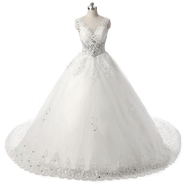 2018 new ball gown wedding dresses v-neck appliques crystal wedding gowns chapel train wedding gowns robe de mariage vestido de noiva, White
2018 new ball gown wedding dresses v-neck appliques crystal wedding gowns chapel train wedding gowns robe de mariage vestido de noiva, White