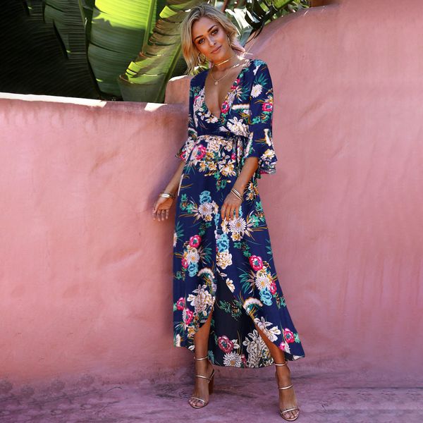 Casual Floral Print Summer Maxi Dress Women Vintage V Neck Sundress Beach Spring 3 /4 Flare Sleeve Boho Vestidos
Casual Floral Print Summer Maxi Dress Women Vintage V Neck Sundress Beach Spring 3 /4 Flare Sleeve Boho Vestidos