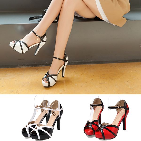 fashion women's sandals peep toe platform high heel stiletto patent leather stylish summer pumps ladies shoes, Black
fashion women's sandals peep toe platform high heel stiletto patent leather stylish summer pumps ladies shoes, Black