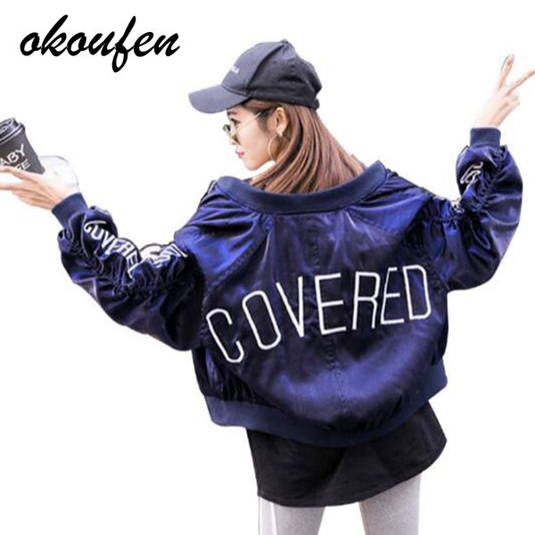 2018 spring and autumn new wild embroidery jacket female jacket baseball uniform loose bf autumn, Black;brown
2018 spring and autumn new wild embroidery jacket female jacket baseball uniform loose bf autumn, Black;brown