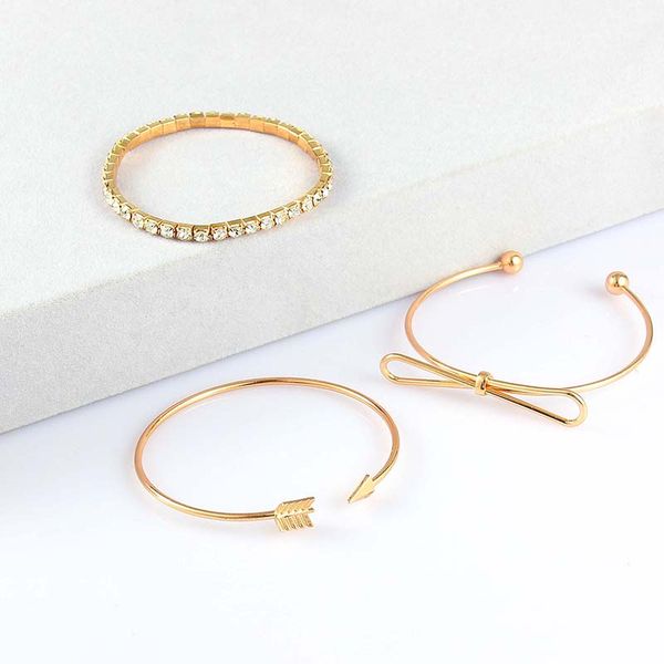 new fashion simple 3pcs/set golden bowknot crystal cupid arrow alloy open cuff bangle for woman girl gift jewelry accessories, Black
new fashion simple 3pcs/set golden bowknot crystal cupid arrow alloy open cuff bangle for woman girl gift jewelry accessories, Black