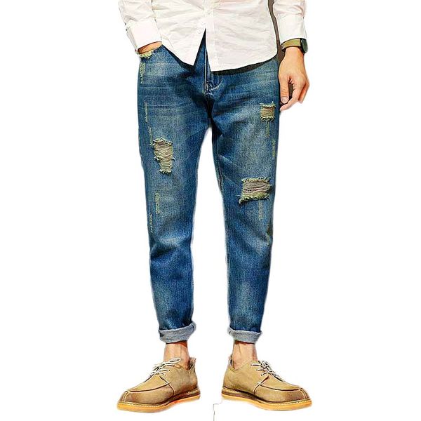 mens hiphop skateboarder ripped jeans for men vintage slim straight jeans with holes fashion 2018, Blue
mens hiphop skateboarder ripped jeans for men vintage slim straight jeans with holes fashion 2018, Blue