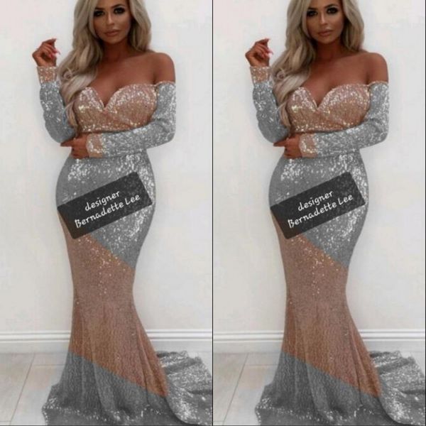 sequined mermaid prom dresses long off the shoulder long sleeves evening dress two toned styles dress party evening, Black
sequined mermaid prom dresses long off the shoulder long sleeves evening dress two toned styles dress party evening, Black