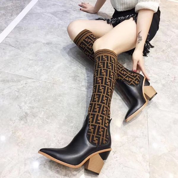 fashion luxury designer women boots knitted socks thigh high boots chunky heel f brand ladies winter boots, Black
fashion luxury designer women boots knitted socks thigh high boots chunky heel f brand ladies winter boots, Black