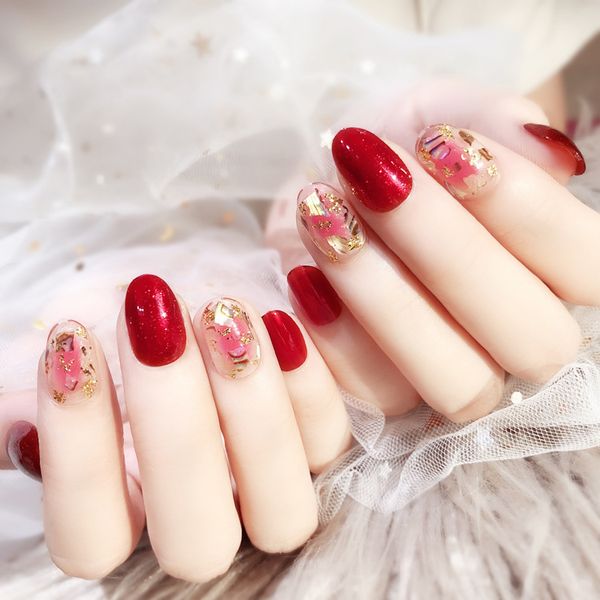 new bright red pure color with beautiful gold foil decoration 3d fake nails bride round false nails 24pcs lady full nail tips, Red;gold
new bright red pure color with beautiful gold foil decoration 3d fake nails bride round false nails 24pcs lady full nail tips, Red;gold