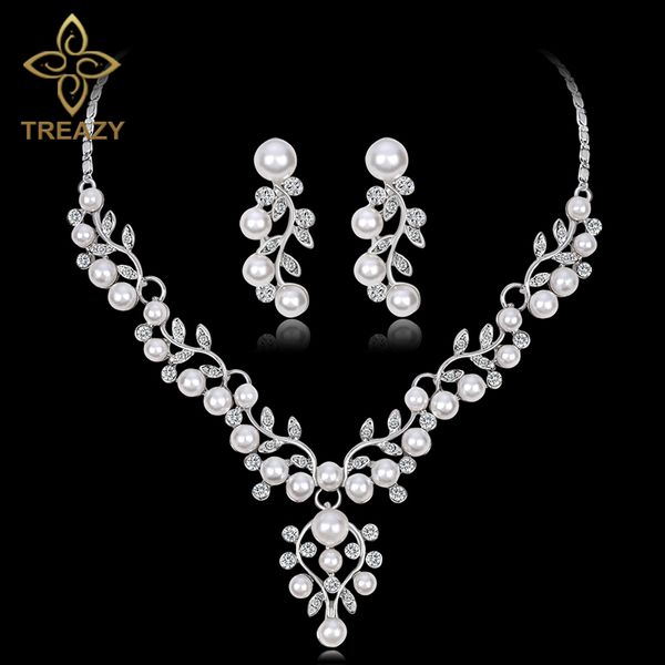 treazy luxury simulated pearl bridal jewelry sets silver color crystal necklaces earrings sets floral wedding prom jewelry set
treazy luxury simulated pearl bridal jewelry sets silver color crystal necklaces earrings sets floral wedding prom jewelry set