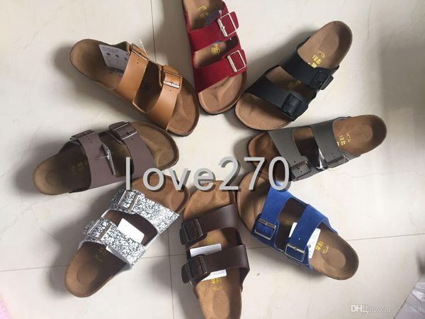

New Famous Brand Arizona Men's Flat Sandals Cheap Women Casual Shoes Male Double Buckle Summer Beach Top Quality Genuine Leather Slippe