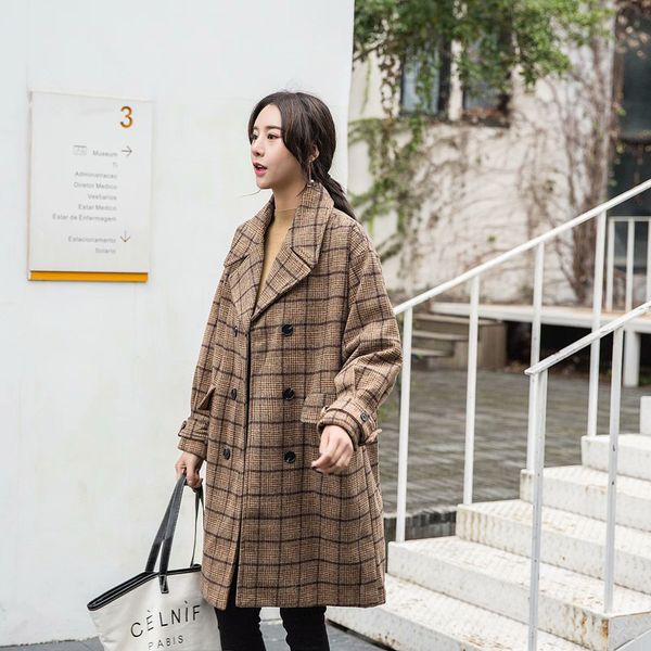 2018 women autumn winter simple long plaid coat female robe outerwear femme long sleeve double breasted v neck casual jacket, Black
2018 women autumn winter simple long plaid coat female robe outerwear femme long sleeve double breasted v neck casual jacket, Black