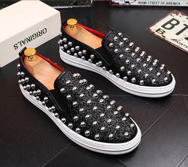 Men's and women's casual flat shoes black sequined leather and silver spikes rivet casual dress shoes flat black wedding shoes G1.58
Men's and women's casual flat shoes black sequined leather and silver spikes rivet casual dress shoes flat black wedding shoes G1.58