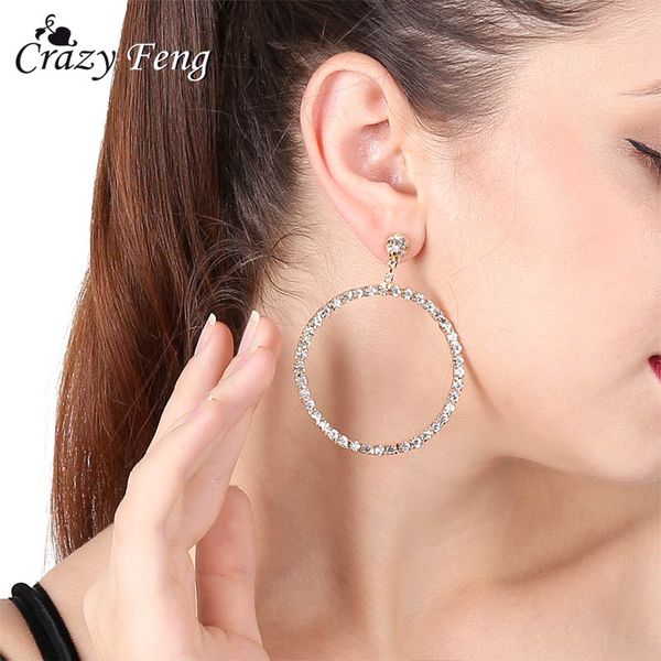 simple korean fashion gold color big earrings for women rhinestone round hanging earrings wedding statement jewelry ear rings, Silver
simple korean fashion gold color big earrings for women rhinestone round hanging earrings wedding statement jewelry ear rings, Silver