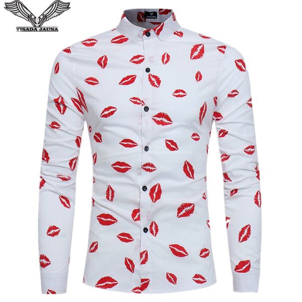 

visada jauna 2018 new arrivals spring autumn long sleeve men's shirt fashion slim fit shirt mens printing shirts men dress n8826, White;black