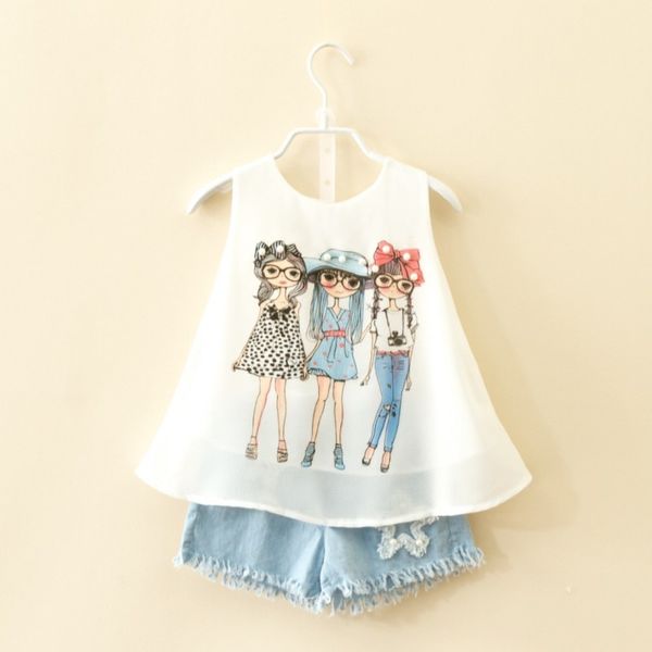 new set girl summer characet t shirts + shorts toddler girl clothing meisjes kleding sets girls, White 
new set girl summer characet t shirts + shorts toddler girl clothing meisjes kleding sets girls, White