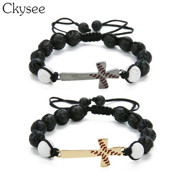 ckysee handmade braided macrame black lave stone beaded bracelet baseball cross bracelet christian jewelry for women and men, Golden;silver
ckysee handmade braided macrame black lave stone beaded bracelet baseball cross bracelet christian jewelry for women and men, Golden;silver