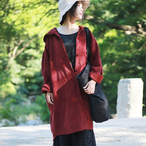 johnature women hooded trench corduroy coats solid color vintage coats 2018 autumn new pockets button warm women cloths trench, Tan;black
johnature women hooded trench corduroy coats solid color vintage coats 2018 autumn new pockets button warm women cloths trench, Tan;black
