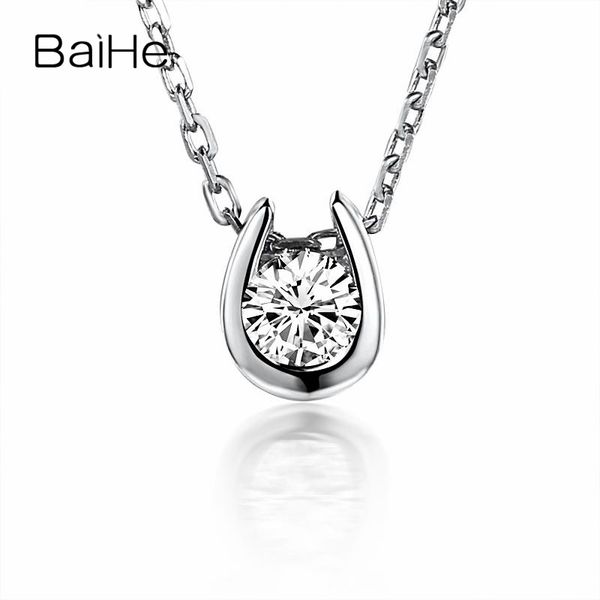 

baihe solid 18k white gold(au750) si/h 0.10ct round cut 100% real diamonds women fine jewelry gift necklace pendant, Silver