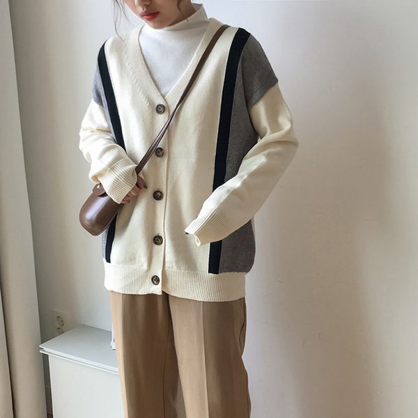 2018 new korean fashion v-neck patchwork long sleeve cardigans women casual sweaters autumn knitted sweater vintage sweater coat, White;black
2018 new korean fashion v-neck patchwork long sleeve cardigans women casual sweaters autumn knitted sweater vintage sweater coat, White;black