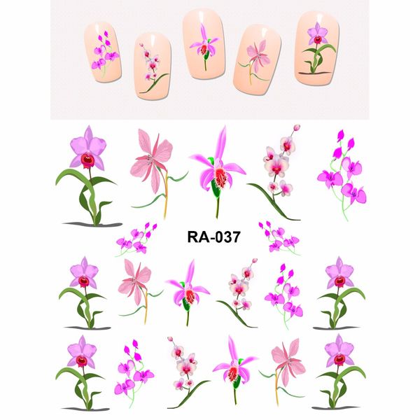 Nail Art Beauty Water Sticker Decal Slider Elegant Flower Florid Orchid Purple Pink Petal Ra037-042