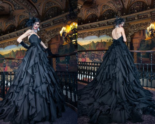 black wedding dresses sweetheart tiered sweep train sleeveless black gothic bridal dress custom made plus size vintage wedding gowns, White
black wedding dresses sweetheart tiered sweep train sleeveless black gothic bridal dress custom made plus size vintage wedding gowns, White