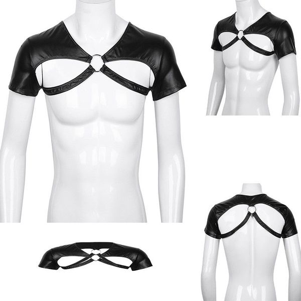 men's short sleeve leather muscle half crop t shirt undershirt clubwear fetish costume, Black
men's short sleeve leather muscle half crop t shirt undershirt clubwear fetish costume, Black