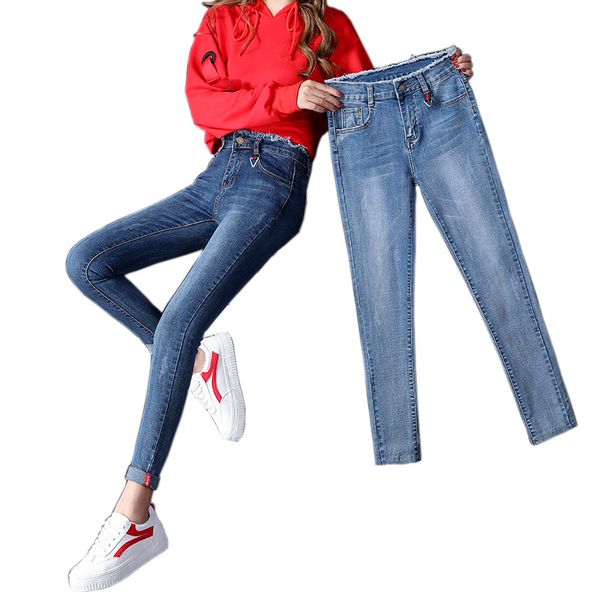 2018 autumn fashion women vintage slim tight fitting elastic high waist skinny jeans pencil pants slim hip denim trousers, Blue
2018 autumn fashion women vintage slim tight fitting elastic high waist skinny jeans pencil pants slim hip denim trousers, Blue
