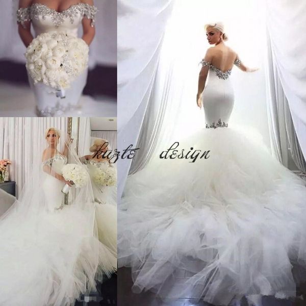 bling bling mermaid satin wedding dresses crystal beaded slim tulle puffy chapel train bridal gowns custom 2018 long vestidos de novia, White
bling bling mermaid satin wedding dresses crystal beaded slim tulle puffy chapel train bridal gowns custom 2018 long vestidos de novia, White