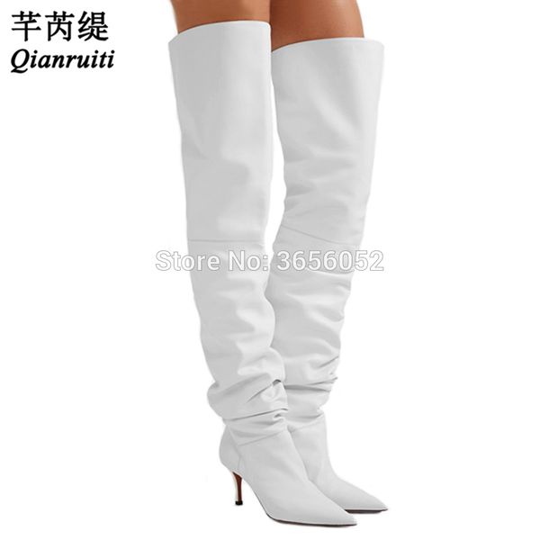 qianruiti fashion runway shoes long botas mujer pointed toe med stiletto heels pull on white leather thigh high boots, Black
qianruiti fashion runway shoes long botas mujer pointed toe med stiletto heels pull on white leather thigh high boots, Black