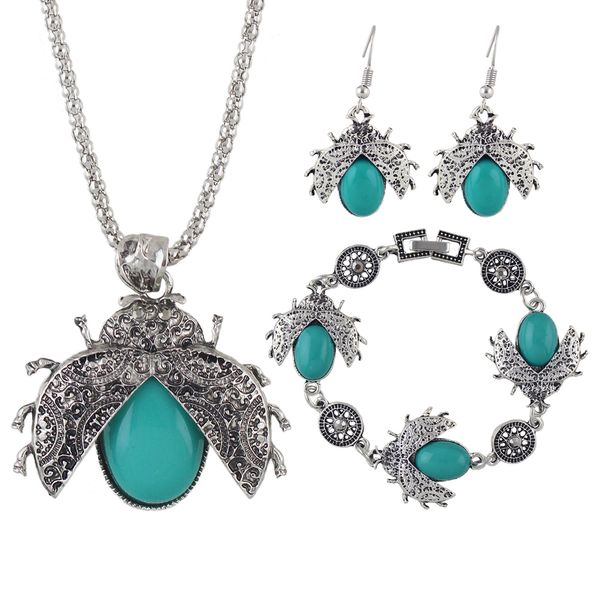 vintage jewelry sets antique silver color with red blue black beads bee pendant necklace drop earrings and bracelet
vintage jewelry sets antique silver color with red blue black beads bee pendant necklace drop earrings and bracelet