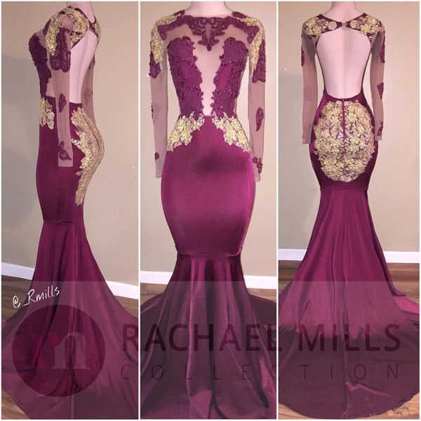 burgundy mermaid prom dresses 2018 gold appliques lace evening party dresses long sleeves african formal gowns evening wear, Black
burgundy mermaid prom dresses 2018 gold appliques lace evening party dresses long sleeves african formal gowns evening wear, Black