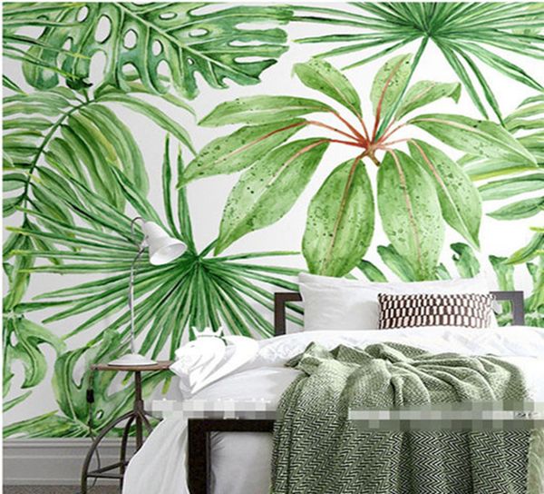 

Green tropical leaves poster mural wallpaper for living room wall decoration wholesale free shipping discount wallpapers