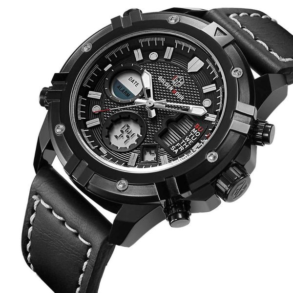 goldenhour cool black men analog digital watch led week date display leather strap waterproof quartz wristwatch, Slivery;brown
goldenhour cool black men analog digital watch led week date display leather strap waterproof quartz wristwatch, Slivery;brown