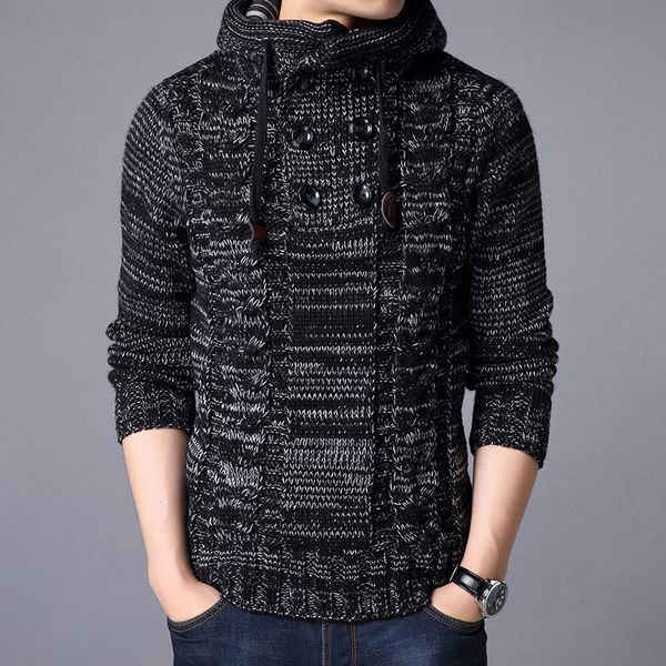 men sweater with a hood 2018 new arrival winter student male knitted pullover sweater button korean style red black m24, White;black