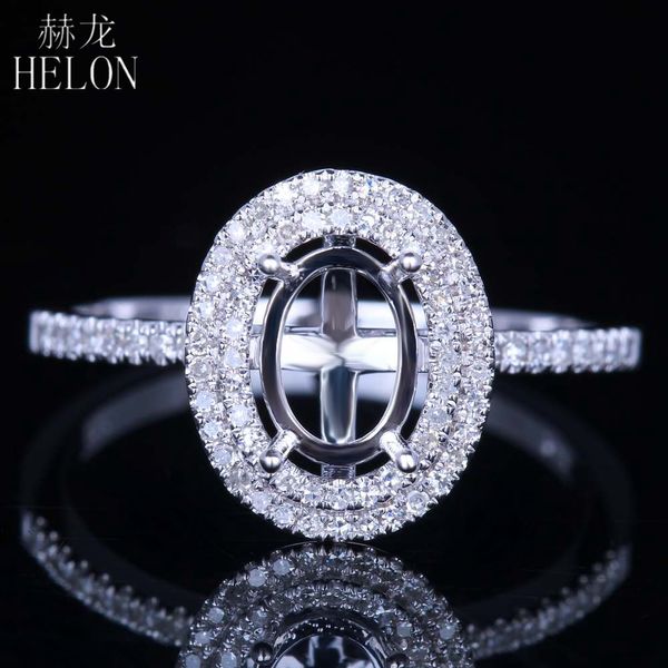 

helon solid 14k white gold flawless oval cut 7x5mm semi mount anniversary fine ring pave natural diamond engagement wedding ring, Golden;silver