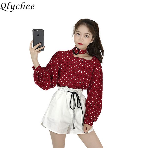 qlychee dot print halter neck long puff sleeve shirt однобортные женские блузки весенняя осень sweet loose female blouse shirts, White
qlychee dot print halter neck long puff sleeve shirt однобортные женские блузки весенняя осень sweet loose female blouse shirts, White