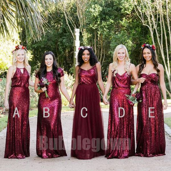 2018 Popular Mismatched Burgundy Sequins Long Bridesmaid Dresses Country Style Wedding Dress Custom Made Beach Bridesmaid Gown
2018 Popular Mismatched Burgundy Sequins Long Bridesmaid Dresses Country Style Wedding Dress Custom Made Beach Bridesmaid Gown