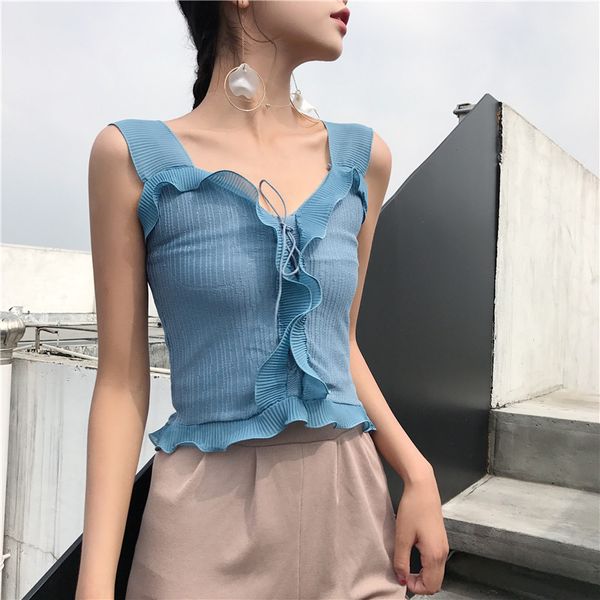 female knitted short camis patchwork chiffon ruffles girls sleeveless t shirt camisoles tanks crop for women, Black;white
female knitted short camis patchwork chiffon ruffles girls sleeveless t shirt camisoles tanks crop for women, Black;white