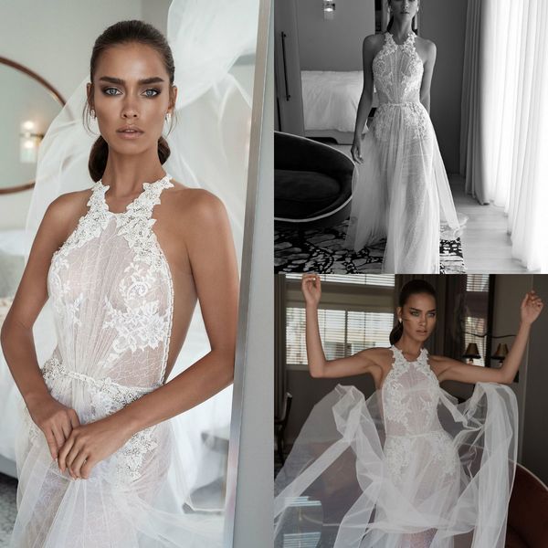 2018 elihav sasson beach wedding dresses halter lace tulle applique backless boho bridal dress sweep train bohemian wedding gowns, White
2018 elihav sasson beach wedding dresses halter lace tulle applique backless boho bridal dress sweep train bohemian wedding gowns, White