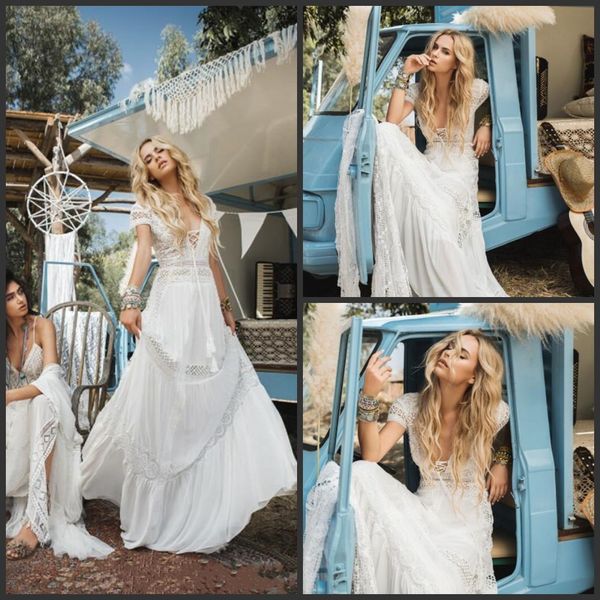 vintage bohemian beach 2019 new wedding dresses deep v neck lace appliqued short sleeves bridal gowns chiffon sweep train boho wedding dress, White
vintage bohemian beach 2019 new wedding dresses deep v neck lace appliqued short sleeves bridal gowns chiffon sweep train boho wedding dress, White