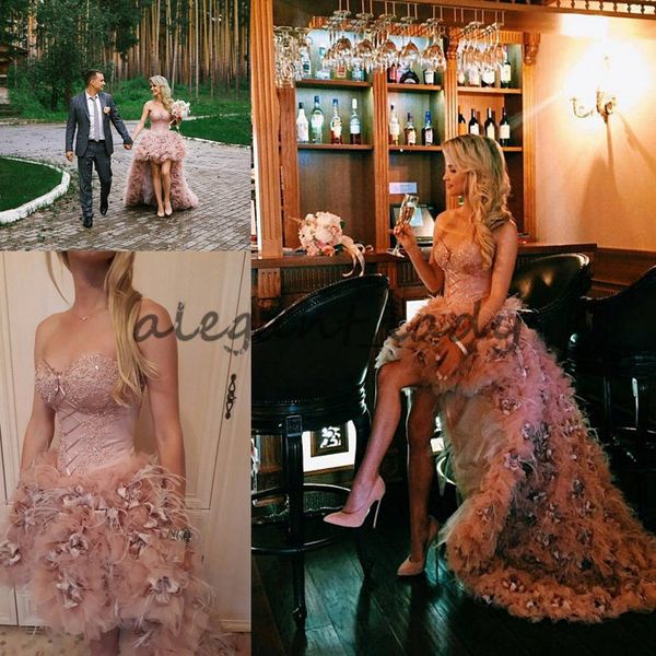 

румяна розовый асимметричная юбка корсет пыльная роза свадебное платье 2018 скромный zuhair мурад без бретелек высокая низкая перо цветок пр, White
