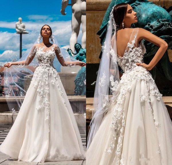 2018 gorgeous spring sheer jewel neck 3d floral a line wedding dresses backless floor length beach wedding dress boho bridal gowns, White 
2018 gorgeous spring sheer jewel neck 3d floral a line wedding dresses backless floor length beach wedding dress boho bridal gowns, White