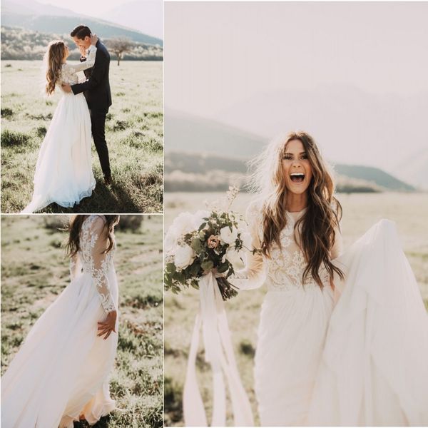 2022 bohemian country wedding dresses long sleeves boho bridal gowns court train chiffon long lace beach vestido de novia custom made, White
2022 bohemian country wedding dresses long sleeves boho bridal gowns court train chiffon long lace beach vestido de novia custom made, White