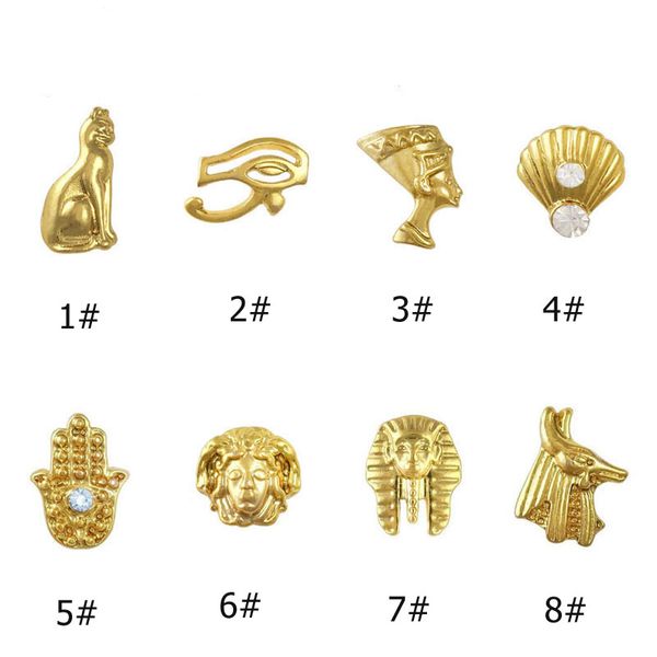 

wholesale 20pcs/pack gold metal egyptian styles shape alloy nail art rhinesones studs decoration idh2 diy salon tip, Silver;gold