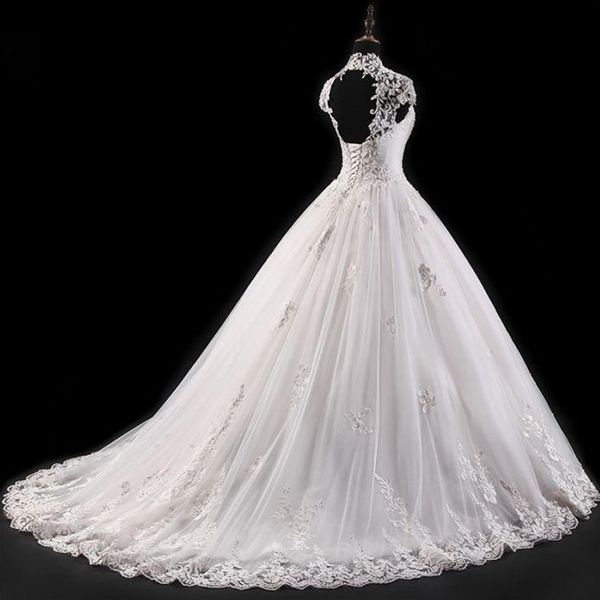 vintage ball gown wedding dress high neck capped open back lace-up wedding gowns beads sequins pearls crystal lace appliques bridal dresses, White
vintage ball gown wedding dress high neck capped open back lace-up wedding gowns beads sequins pearls crystal lace appliques bridal dresses, White